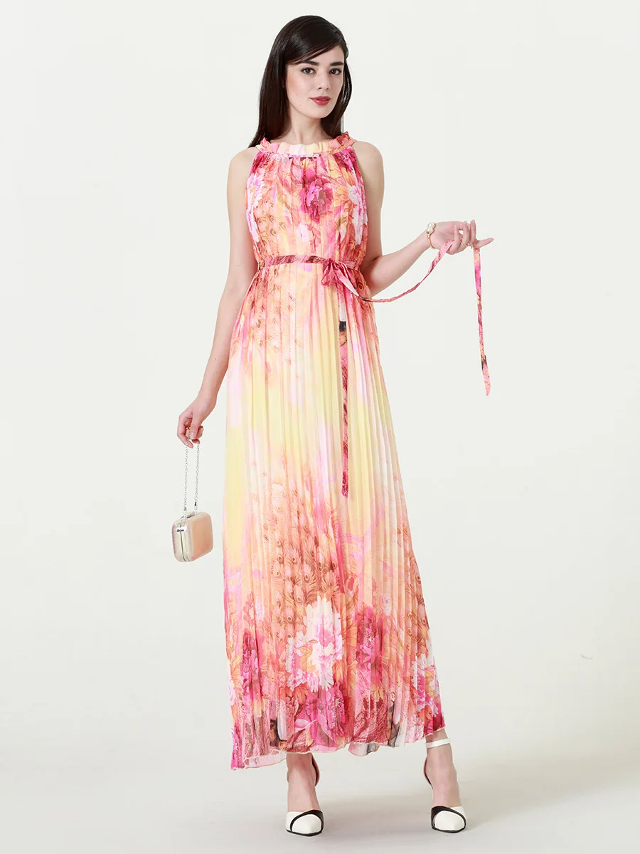 

Женское шифоновое пляжное платье TUHAO, длинное платье с цветочным принтом, с лямкой на шее, в богемном стиле, CM222, размера плюс, 7XL, 6XL, 5XL