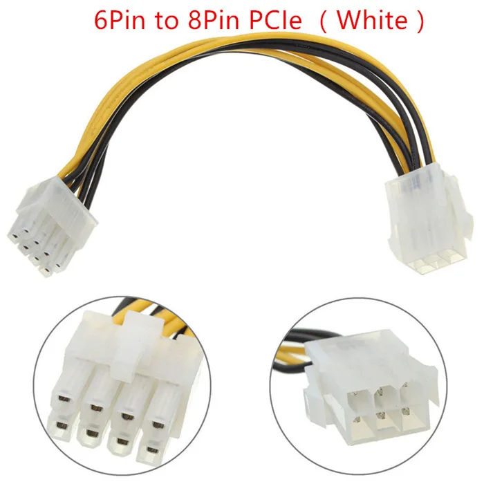 6Pin to 8Pin white 6Pin to 8Pin PCIe Power Cable PCI Express Power Converter Cable for GPU Video Card PCIE PCI 6-Pin 8-Pin Power cables - Color: 6Pin to 8Pin white