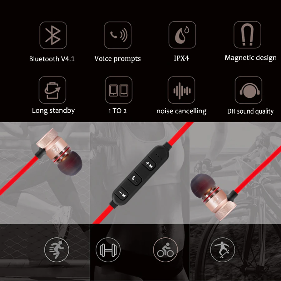 Bass Bluetooth наушники беспроводные наушники Спортивная гарнитура с микрофоном Стерео магнитные Blutooth наушники для мобильного телефона