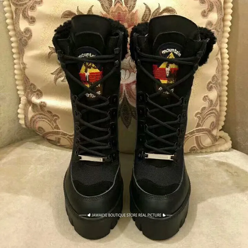 Зимние женские мотоциклетные сапоги на платформе и высоком каблуке 12 см; Botas Mujer; лоскутные шерстяные зимние сапоги с бахромой; ботильоны для женщин