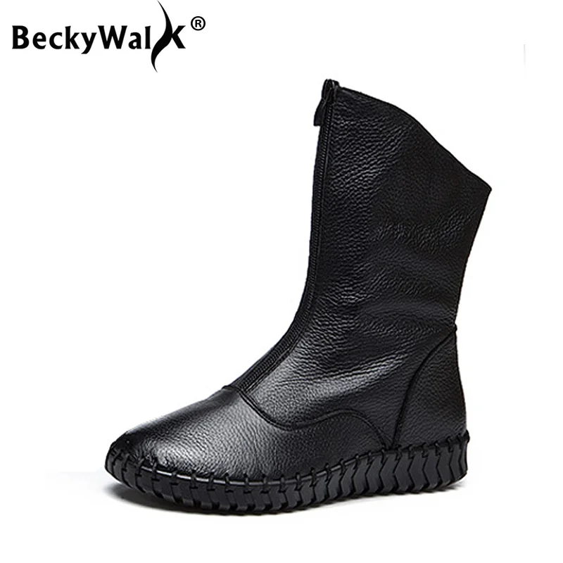 Зимние женские ботинки BeckyWalk зимние до середины икры на плоской подошве с молнией