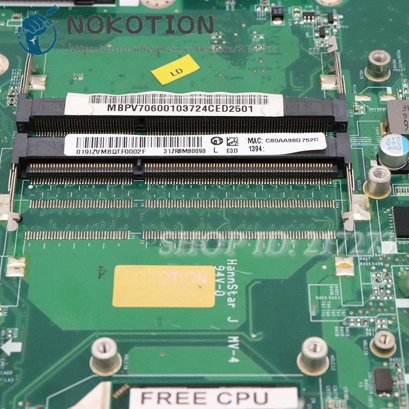 NOKOTION материнская плата для ноутбука acer ASPIRE 5553G материнская плата для ноутбука MBPV706001 MB. PV706.001 DA0ZR8MB8E0 HD5000 DDR3 Бесплатный процессор