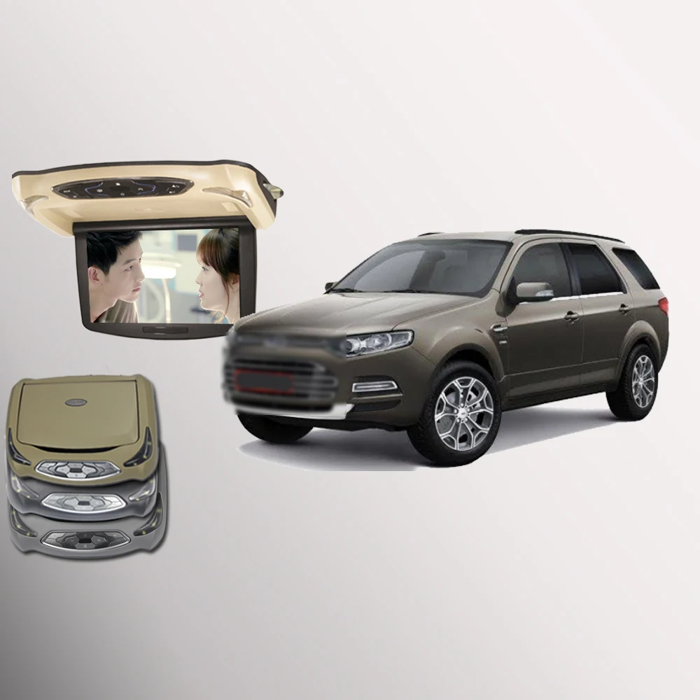 

BigBigRoad For Ford Explorer Car Roof Mounted In Car LED Digital Screen Support HDMI USB FM TV Game IR Remote Flip Down DVD