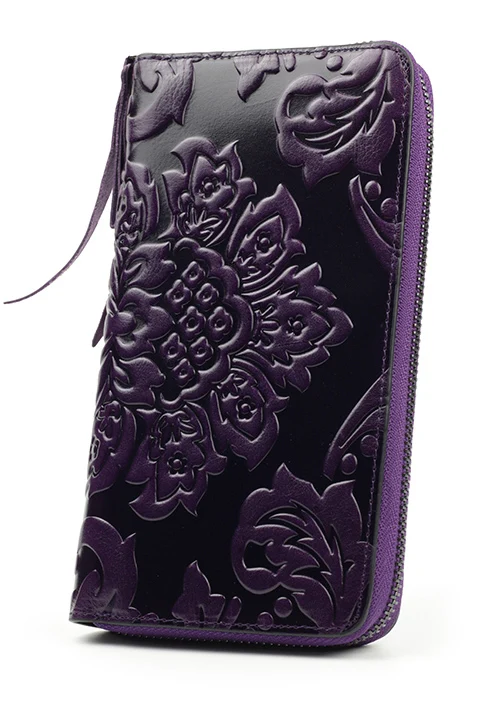 Purple COMFORSKIN Billetera Mujer, натуральная кожа, уникальный Тисненый Цветочный принт, известный бренд, длинный женский органайзер, кошельки, Carteira Feminina - Цвет: Purple