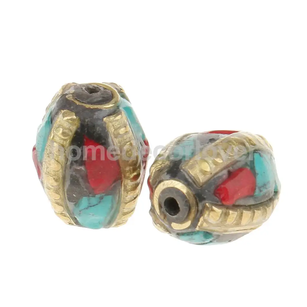 

10pcs Nepal Trial Brass Bead Handmade Ethnic Turquoise Coral Jewellery Beads