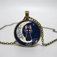 elf cat necklace i love your moon and back glass pendant necklace charm gift for the best friend space star moon