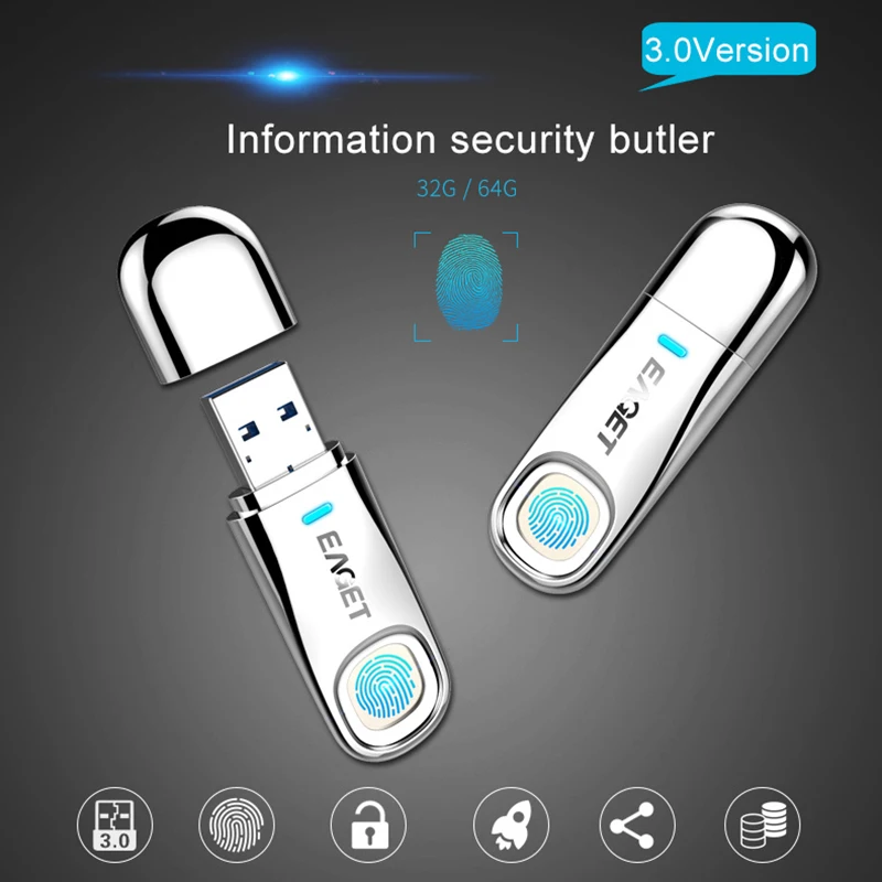 

Eaget Fu60 Usb 3.0 Flash Drives High-Speed Recognition Fingerprint Encrypted High Tech Pen Drive Security Memory