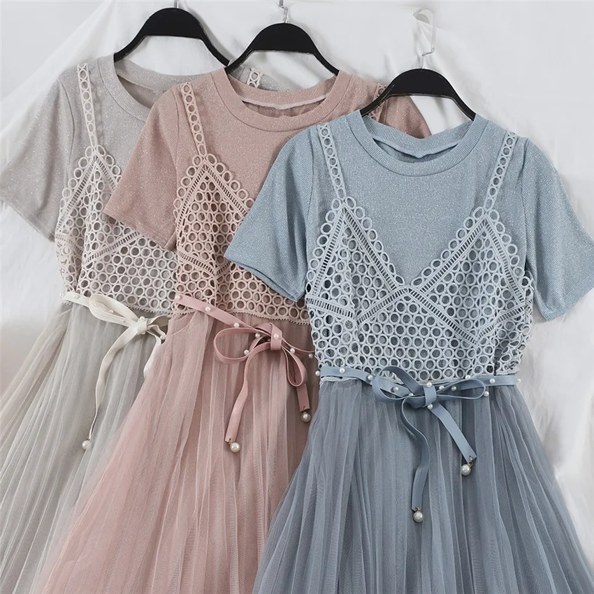 Новинка 2019 модные весенние женские платья с коротким рукавом летнее Сетчатое