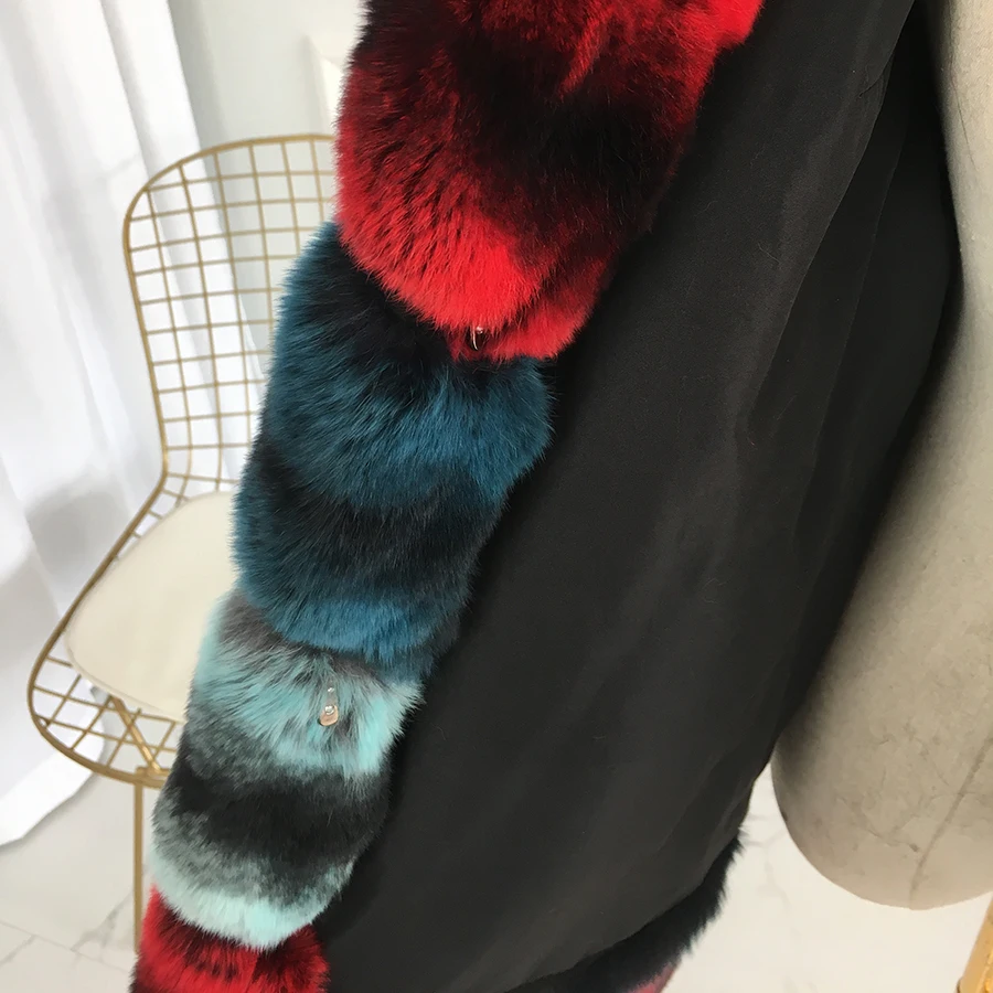 short multicolor rex rabbit fur coat standing color for winter warm thick fur coat jacket genuine rex rabbit fur