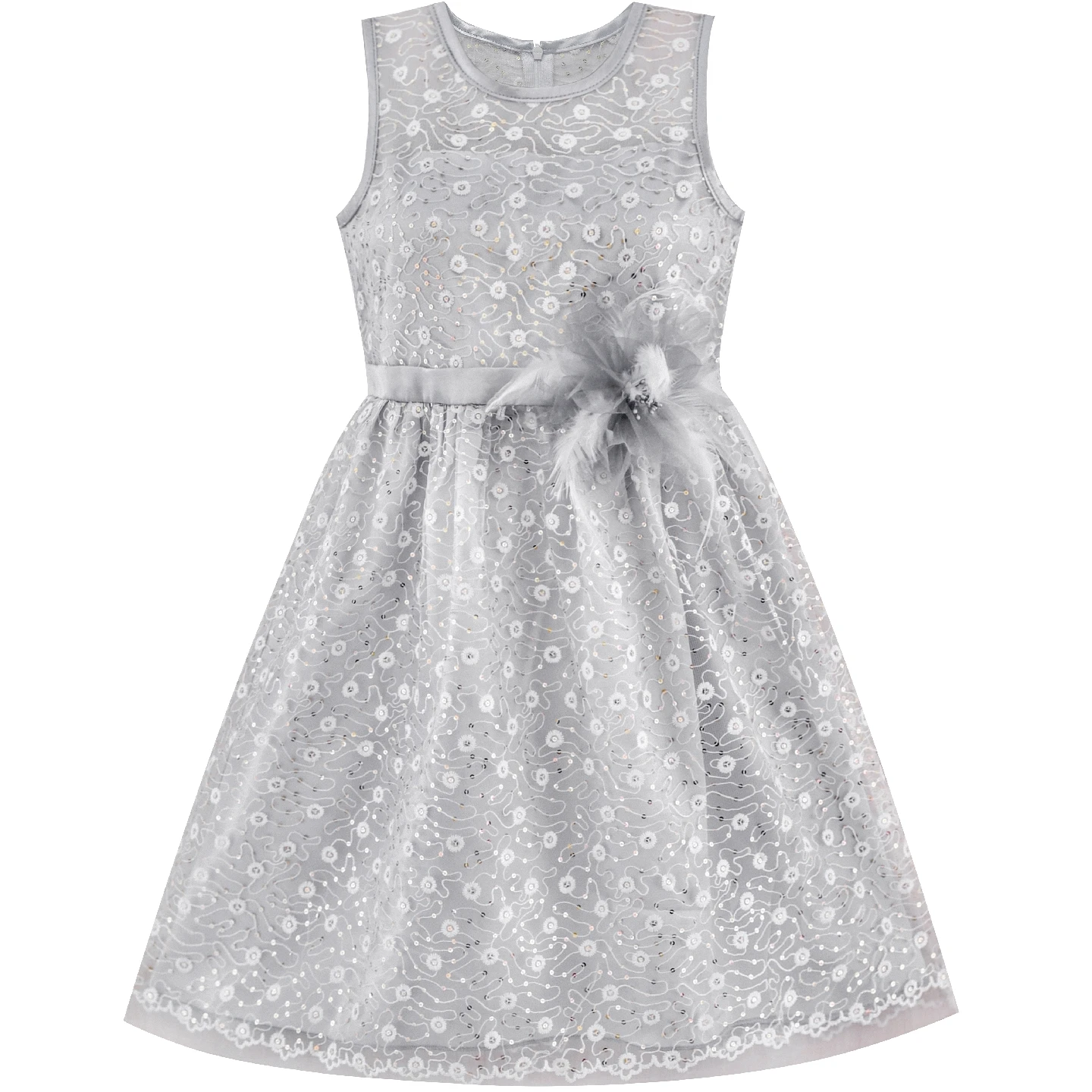 Sunny Fashion платья для девочек платье Цветок Девушка Платье Кружево Цехин клеш Серый