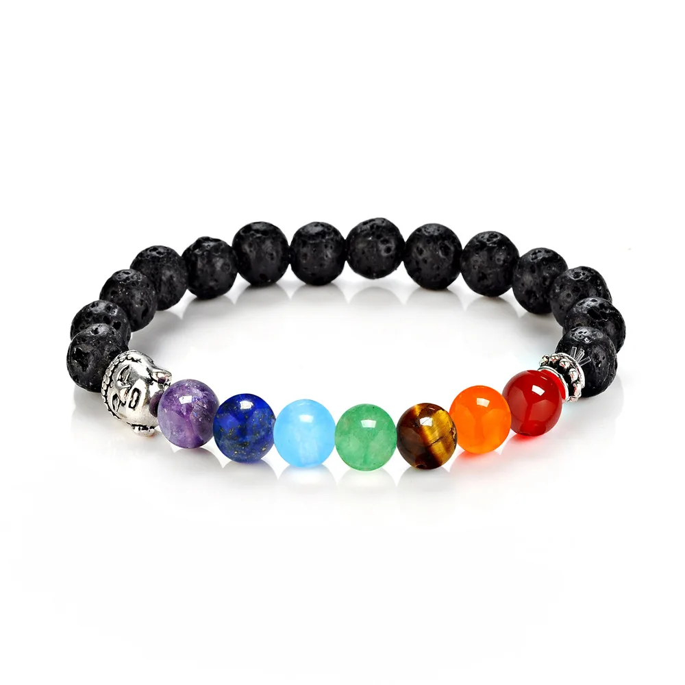 7 Chakra Healing Balance Bracelet Tiger's Eye Stone Gem Yoga Reiki Prayer Lava Charms Buddha Bangle Women Men | Украшения и