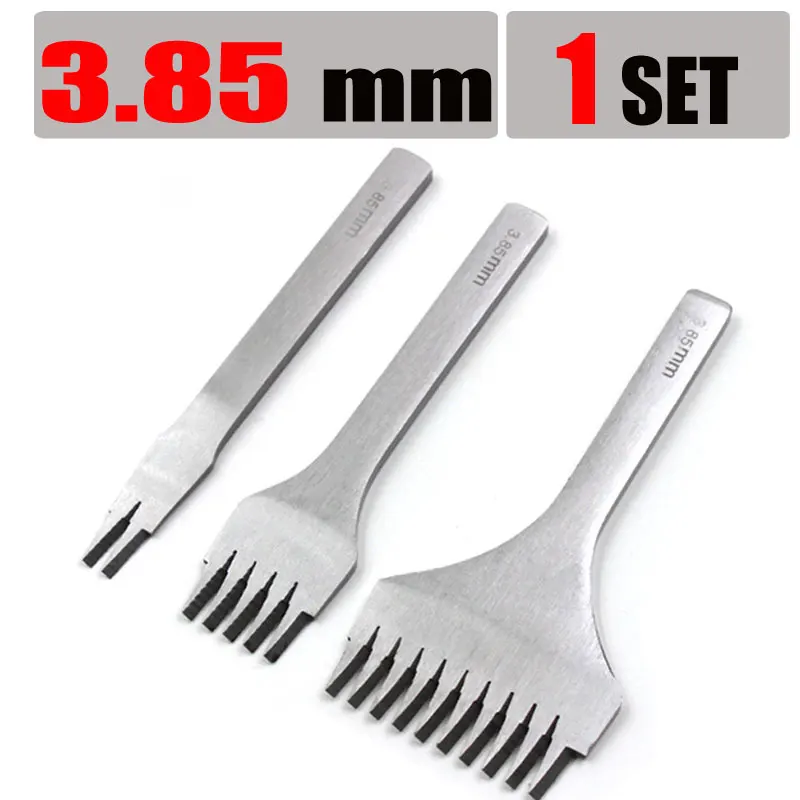 3.85mm 1set 2,7/3,0/3,38/3,85 мм Нержавеющая сталь плоский долото для кожи укалывание Утюг кожа инструменты ремесло Дырокол комплект набор инструментов для самостоятельного 2/5/10 зубец - Цвет: 3.85mm 1set