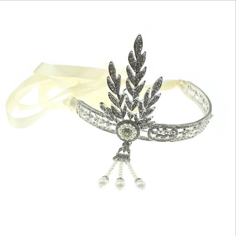 

Cross-Border Explosion Models Bride Pearl Full of Crystals Hat Crown Great of Gatsby Celebrity Inspired Hair Accessories Hair Ba
