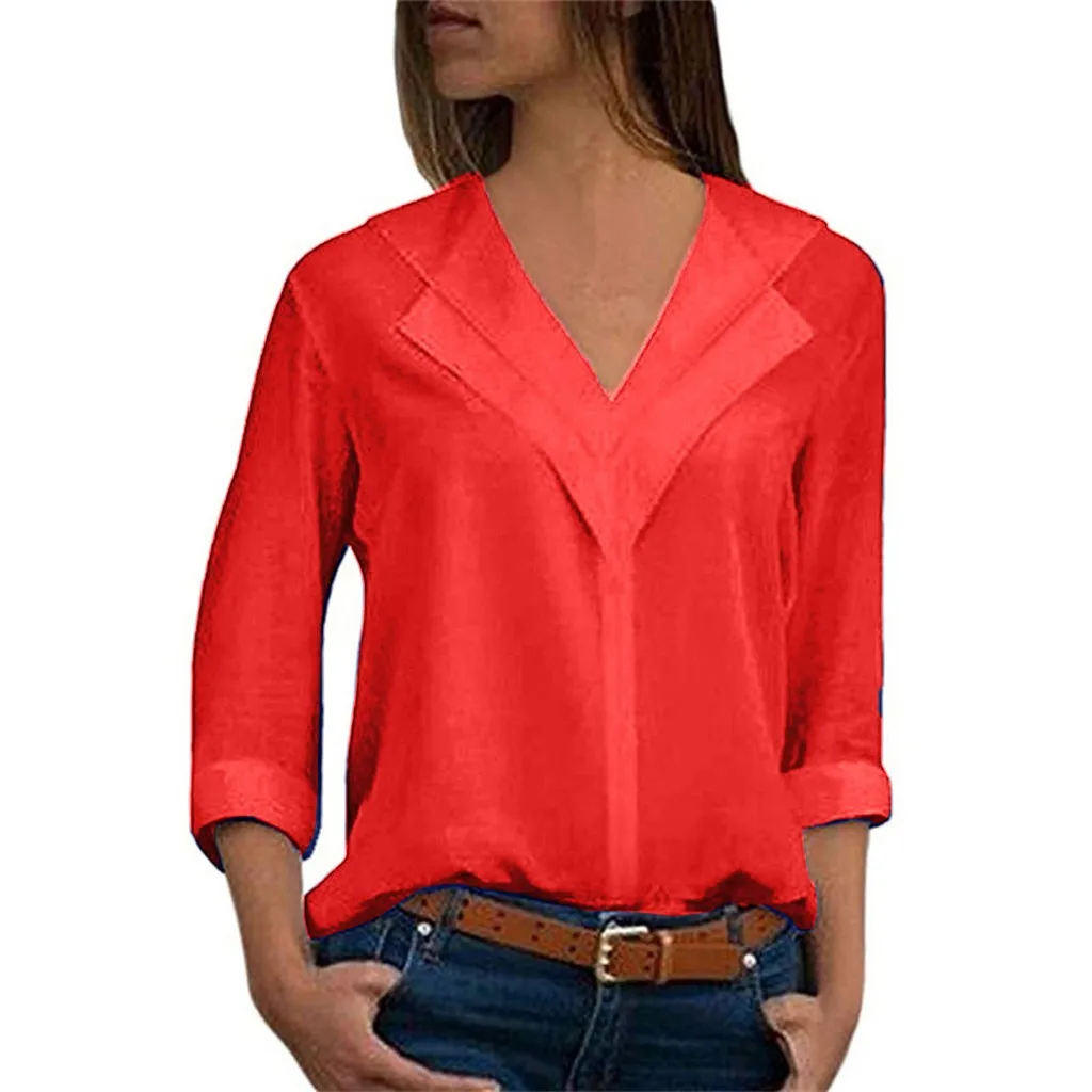 SAGACE модная женская блузка 5xl 2019 s шифоновая Однотонная рубашка Офисная Женская с
