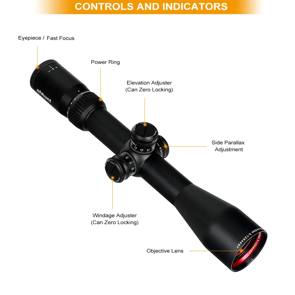 Тактический ограждение ohhunt Guardian 3 12X44 SF прицел боковой Параллакс башня Блокировка