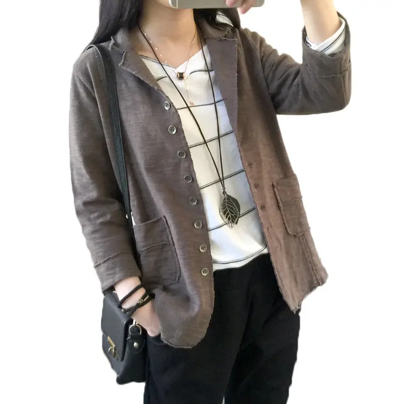 

Vintage Suit Jacket Women Oversized Cotton And Linen Lapel Seven Sleeve Casual Blazer Feminino 2019 New Spring Shirt Coat f758