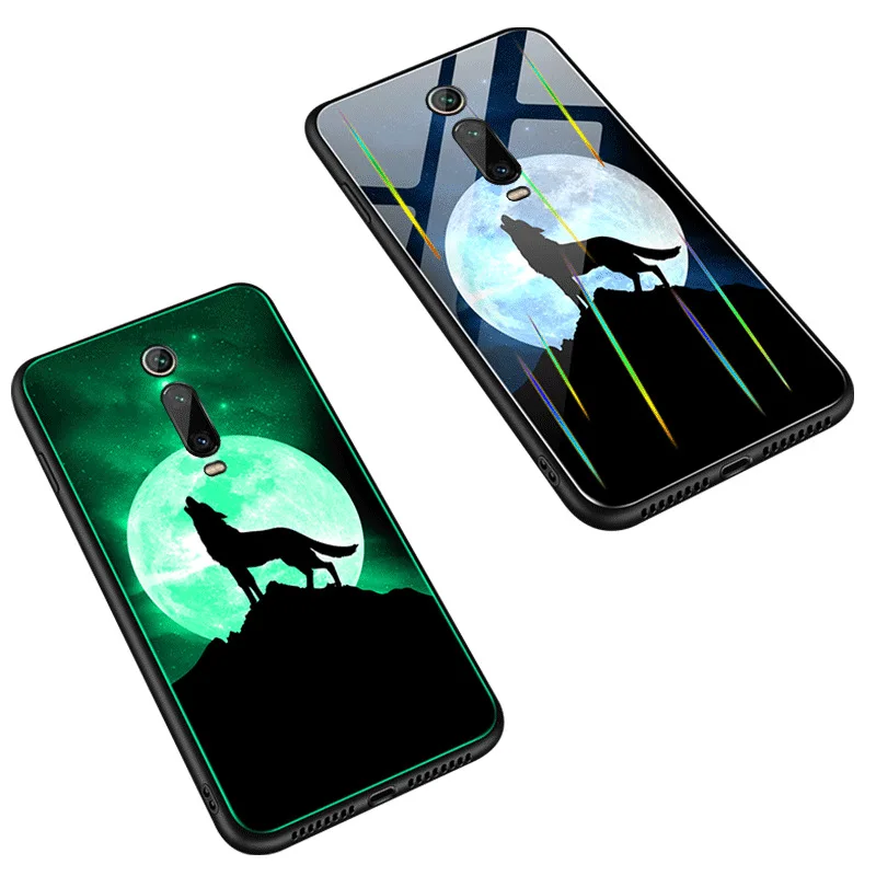 Laser Lu mi nous для Xiaomi mi 9T Pro 9T 9 Lite CC9 CC9E 6X A2 A3 Red mi K20 Note 8 7 глянцевый ударопрочный чехол из закаленного стекла - Цвет: Wolf