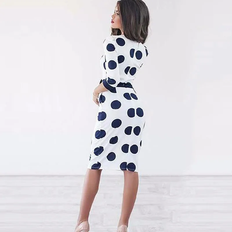 Sisjuly Bodycon Женщины Горошек Винтажное Платье Оболочка С Длинным Рукавом Бантом