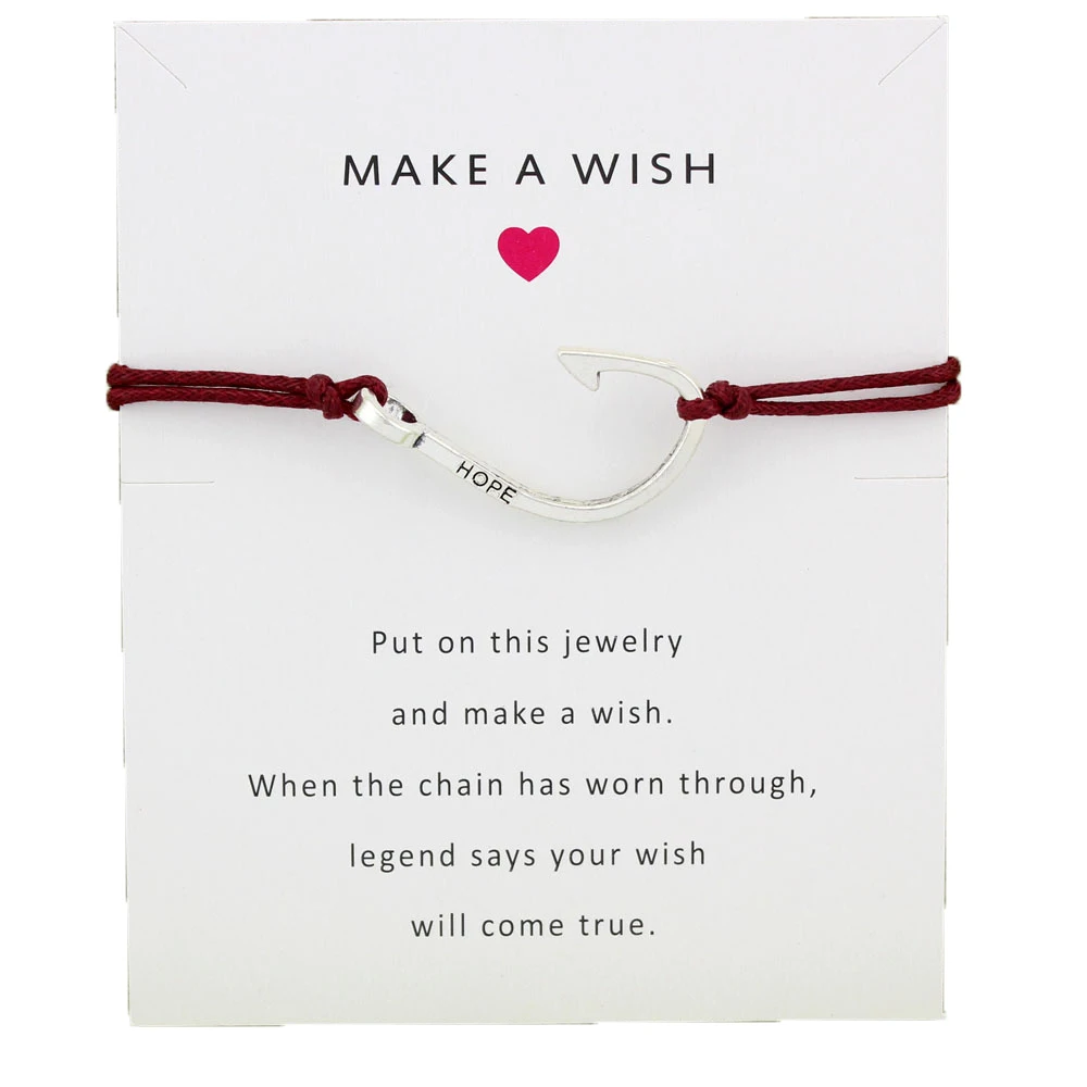 Wish Card Boho Серебристый браслет с крючком для рыбы женщин друзей любви сделать