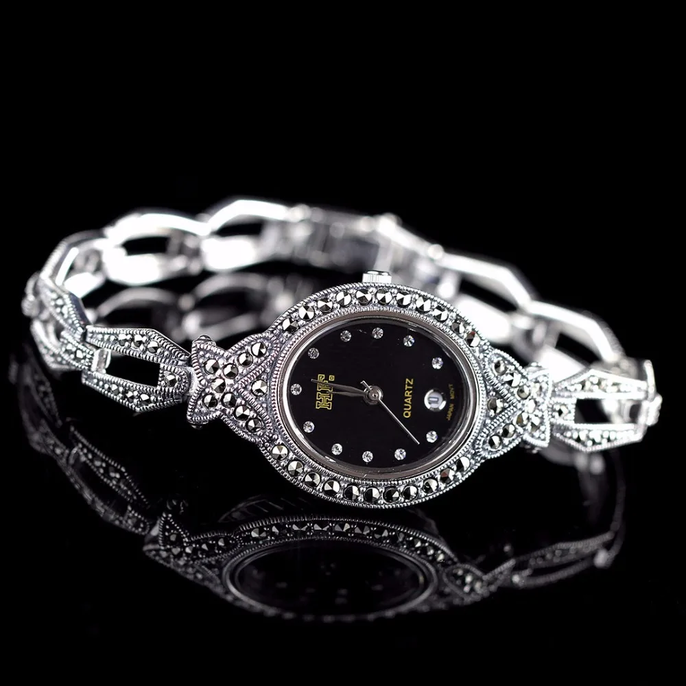 

New Limited Edition Classic S925 Silver Pure Thai Silver Heart Bracelet Watches Thailand Process Rhinestone Bangle Dresswatch