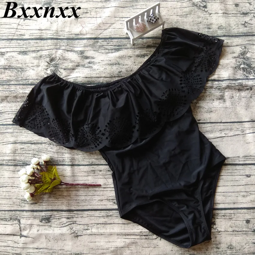 BXXNXX 2017 New Sexy Ruffle Off The Shoulder Women One Piece Swimsuit Solid Swimwear Female Bathing Suit Swim Wear | Спорт и