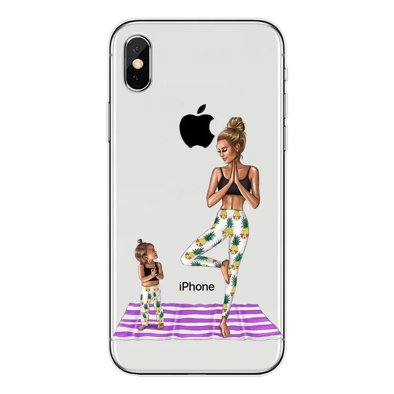 Модный чехол для телефона черного и коричневого цвета волос малыша мамы Girl Apple