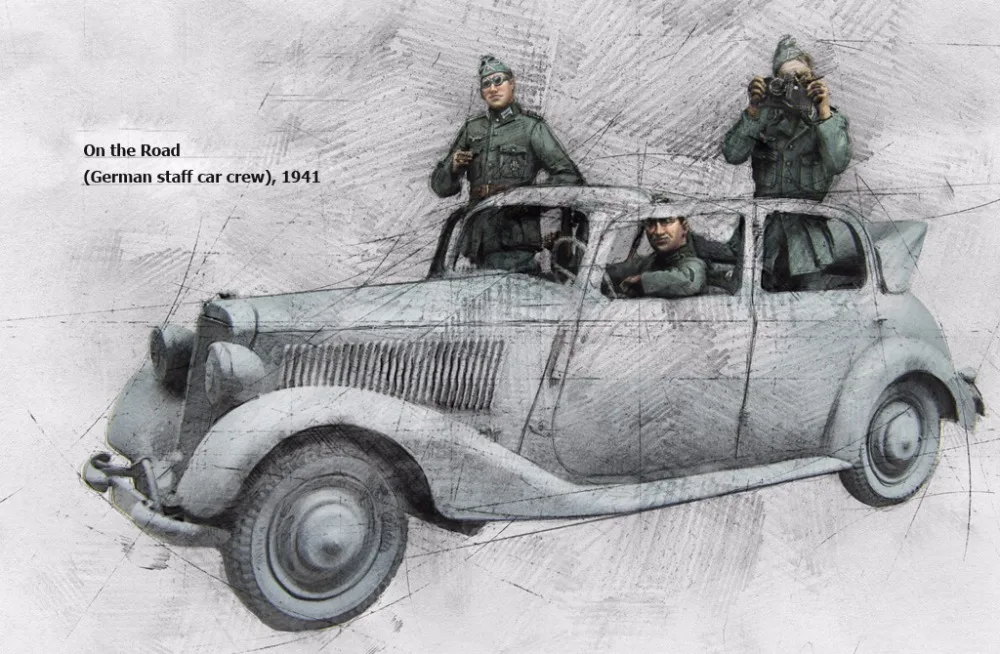 Новый разобранный 1/35 в дороге (команда машин) 1941 (3 фигурки) Набор фигурок из смолы