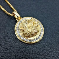 iced out wolf head necklaces pendants for womenmen gold color stainless steel rhinestones necklace hip hop bling jewelry