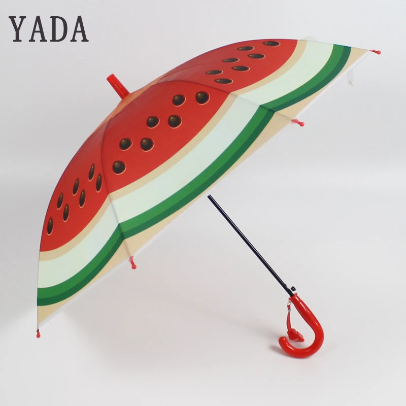 

YADA Transparent PVC Watermelon Fruit Umbrella For Boys Girls Creative Clear Long Umbrellas Kid Curved Handle DIY Umbrella YS714