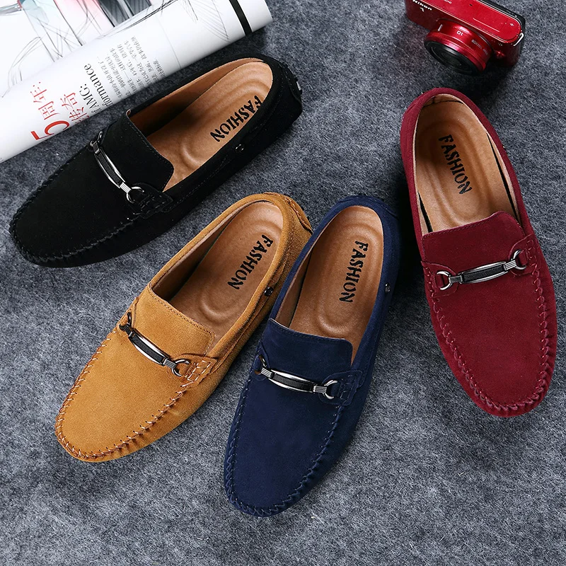 

ALCUBIEREE Mens Casual Gommino Cow Suede Leather Moccasins Boat Shoes Men Breathable Slip-on Loafers Solid Chaussures Hommes