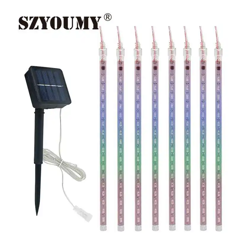SZYOUMY RGB Солнечный светодио дный светодиодный Метеоритный дождь Дождь Свет водостойкая Фея Рождественские огни для наружной гирлянды патио свадебное украшение