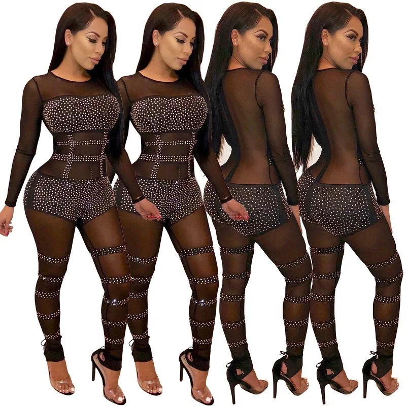 Женские Модные сетчатые прозрачные облегающие штаны клубный комбинезон|Женские