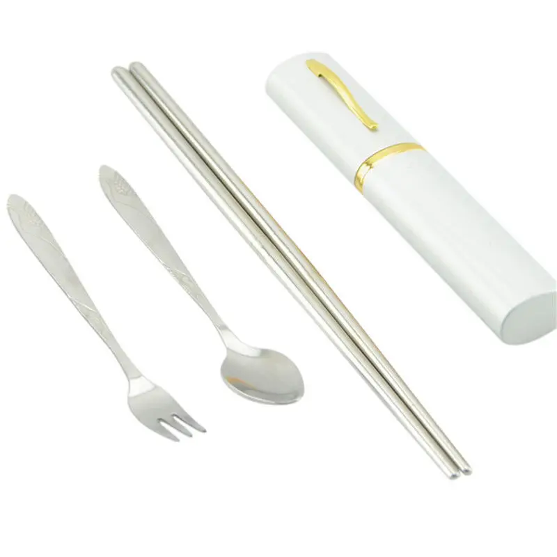 sliver Портативные столовые приборы для путешествий Набор посуды столовые приборы Ложка Вилка палочки для еды Набор для детская коробка для завтраков аксессуары - Цвет: sliver