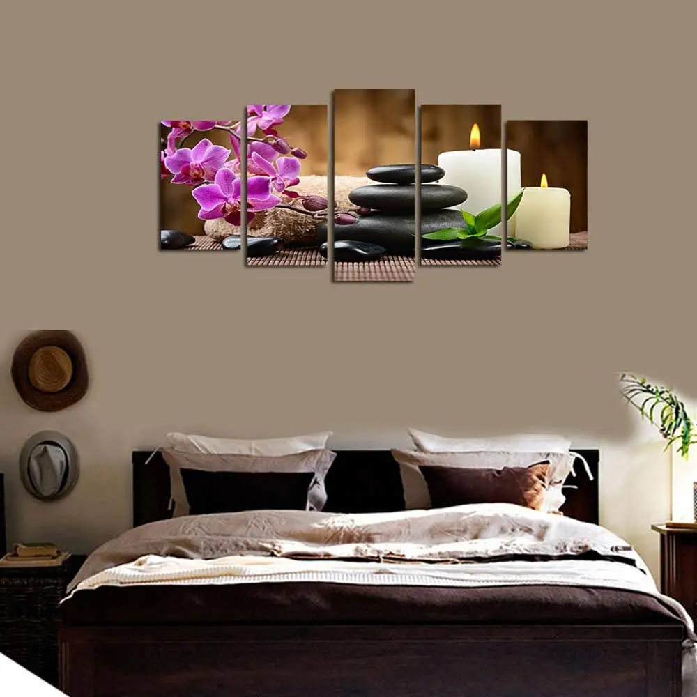 HD Печать Современная Орхидея дзен спа камень бамбук свечи масляная живопись на