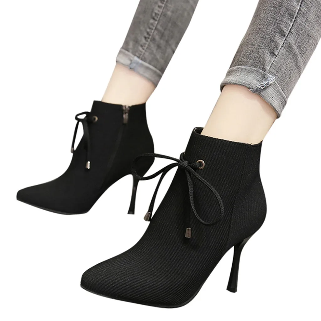 Женские ботильоны в римском стиле на высоком тонком каблуке с боковой молнией