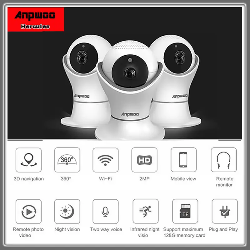 Беспроводная IP камера видеонаблюдения Anpwoo Hercules 1080P 2 0 м HD ночное видение датчик