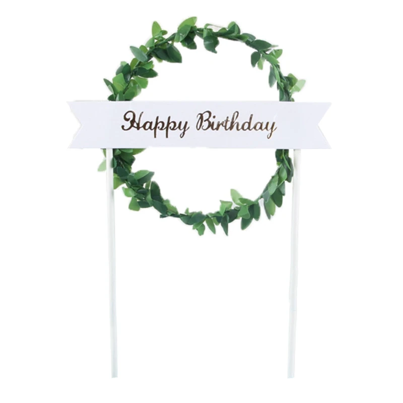 1 шт. торт Топпер розовый зеленый венок из листьев &quotс днем рождения&quot &quotСладкая