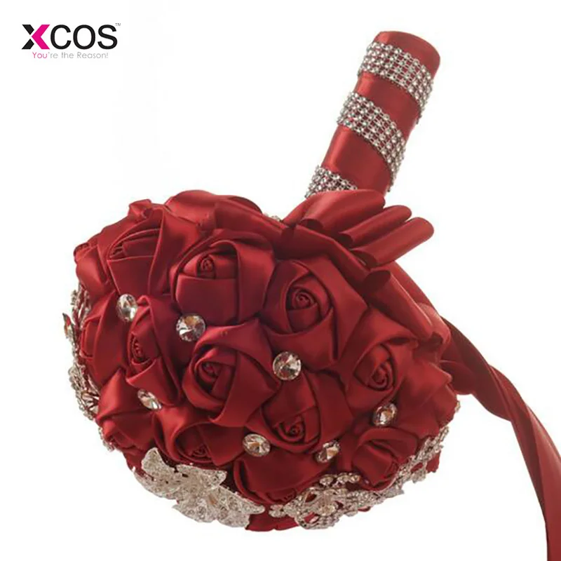 Burgundy Wedding Flowers Bridal Bouquets High Quality Sparkle Crystal Beads Pearls Luxury Bride Bouquet | Свадьбы и торжества