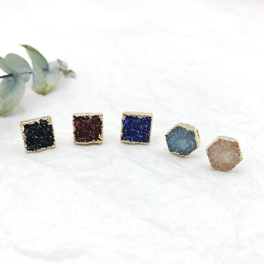 Модные осенние цветные квадратные серьги гвоздики из искусственной смолы|color resin