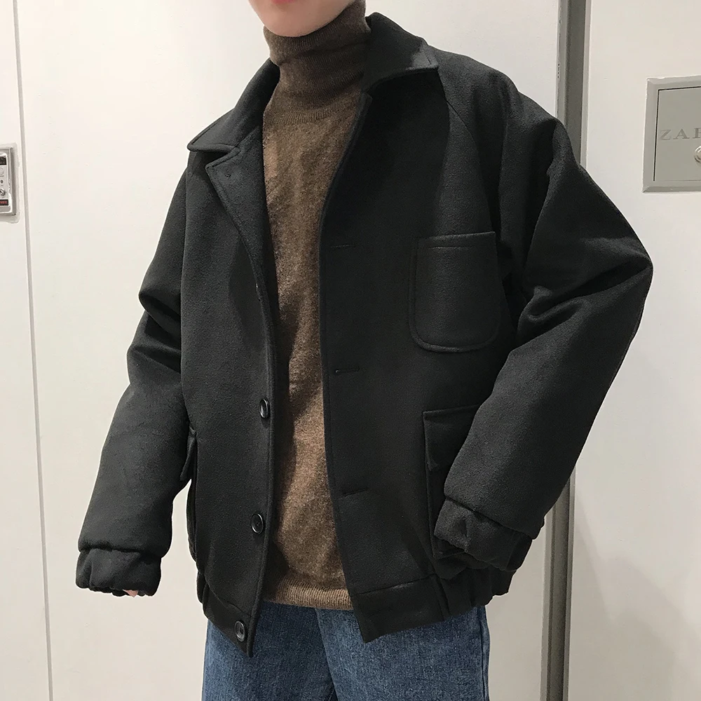 2018 новые зимние Мужская Мода Досуг Свободные Шерстяные Пальто одноцветное Цвет с