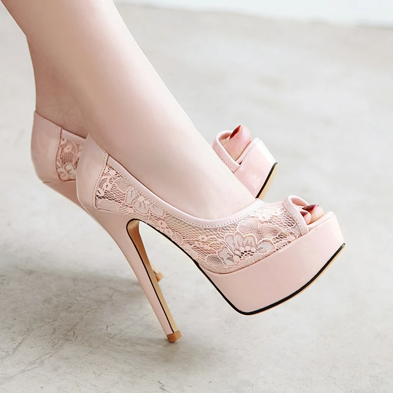 

REAVE CAT Shoes woman High heels Women's pumps Thin heel Platform Lace Peep toe Flower Office Career Slip on Spring summer A2037
