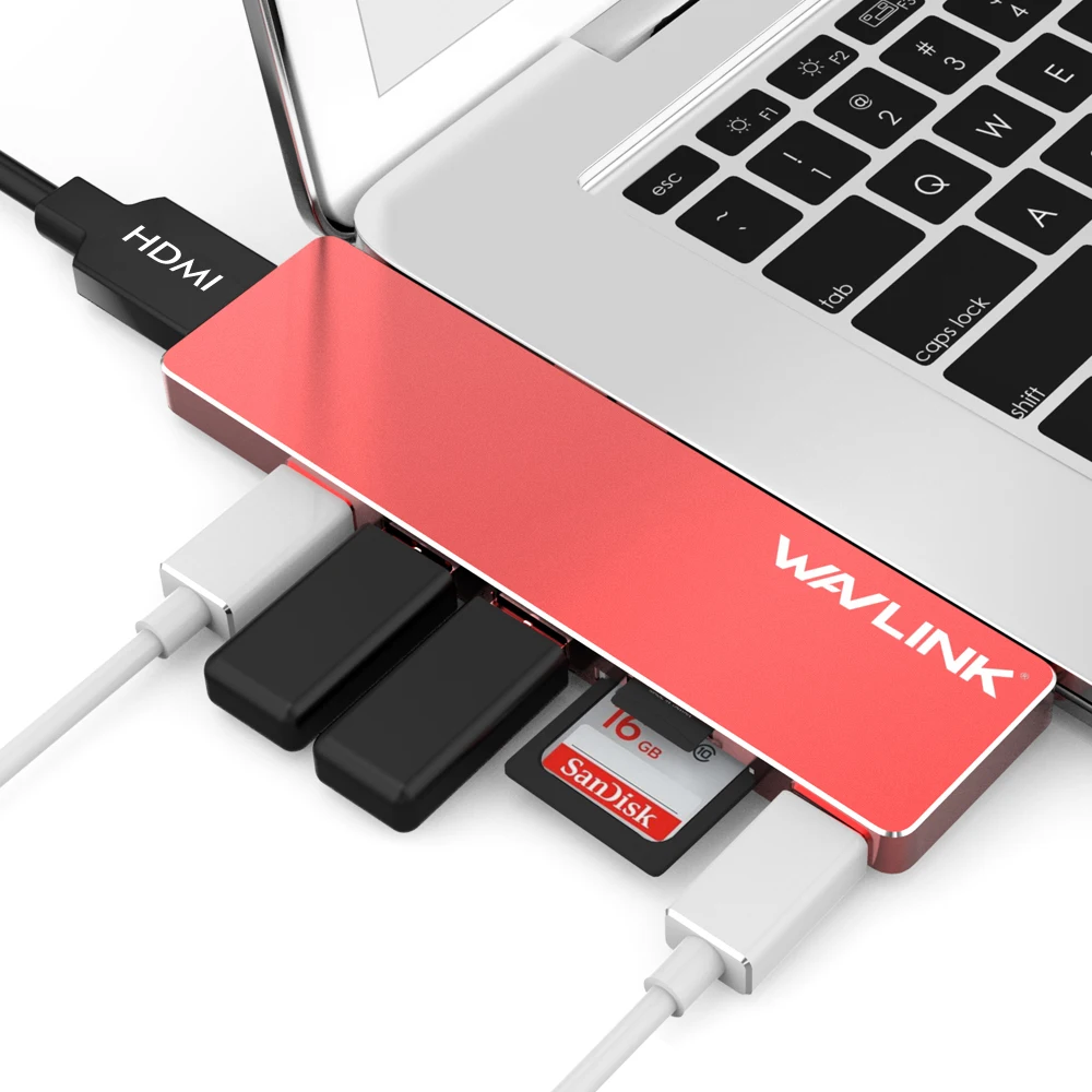 Usb-хаб с двумя портами USB C к HDMI адаптер 4K Thunderbolt 3 usb type-C концентратор Алюминиевый w/TF SD слот PD Wavlink для MacBook Pro