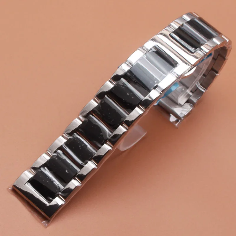 Silver With Black Watchband Bracelet Strap 18mm 20mm 22mm 23mm High Quality Metal Stainless steel Watch Band for Men Women Hours | Наручные