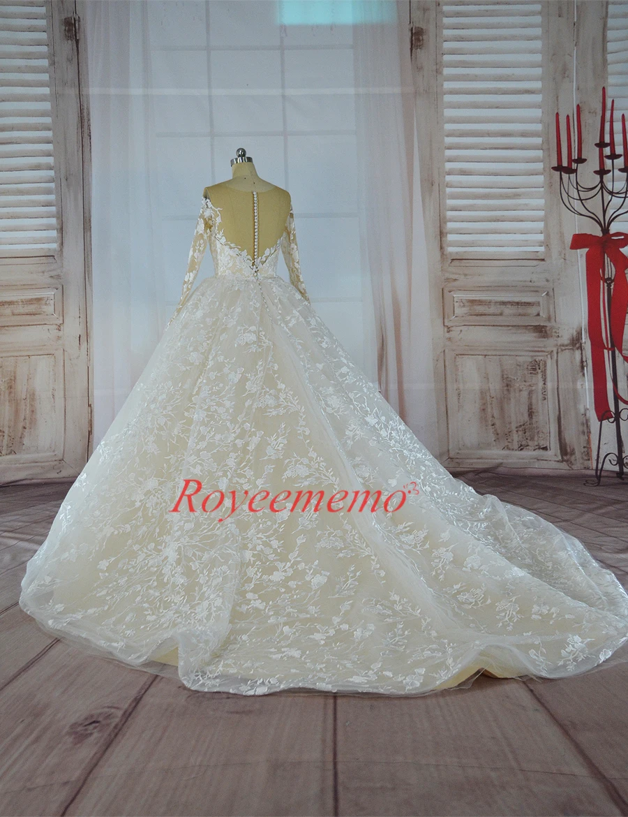 Vestido de Noiva с длинным рукавом бальное платье Винтаж Robe De Mariage специальное кружево Дизайн телесного цвета Тюль Свадебное завод