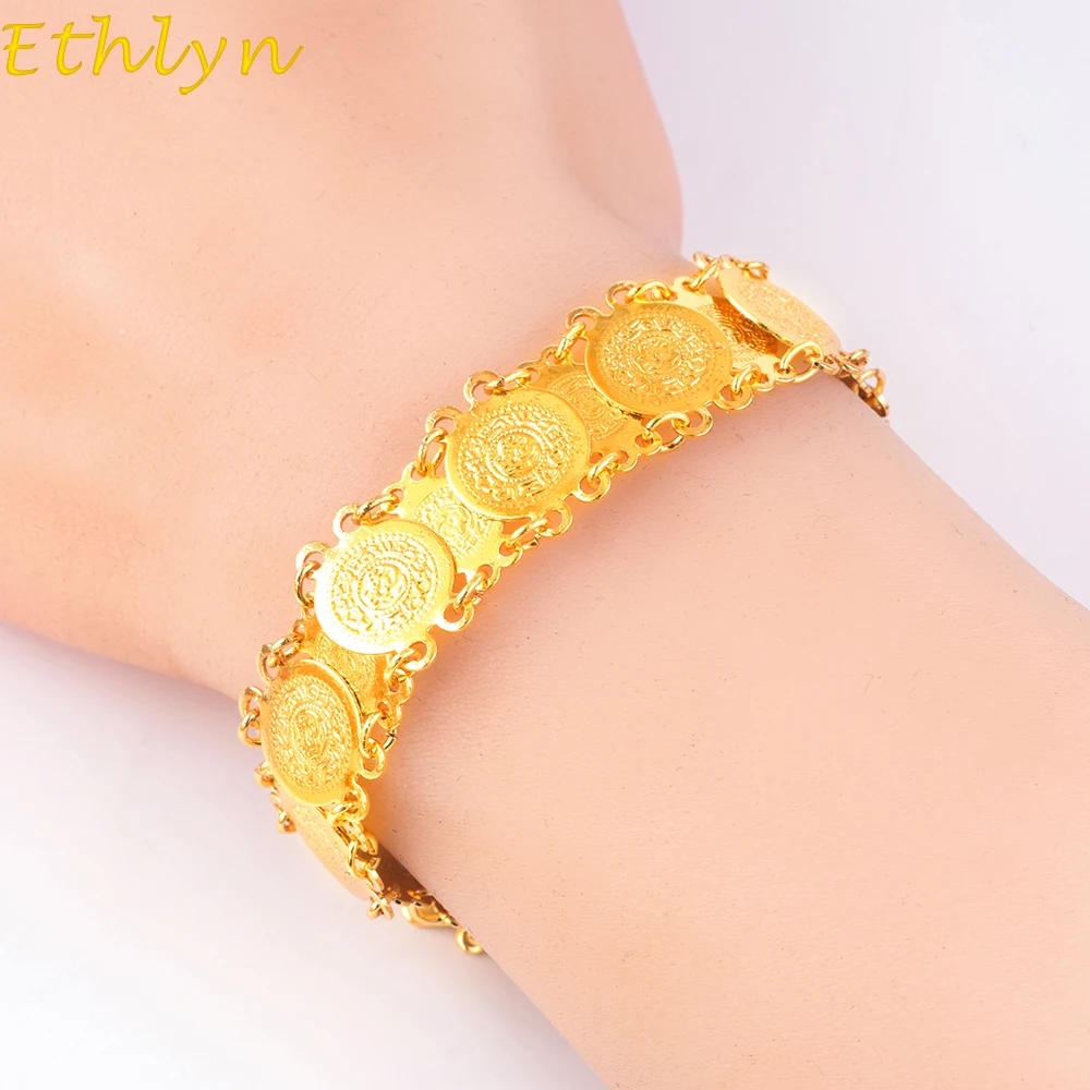 Этнический ислам мусульманские Арабские монеты браслет для денег золотого цвета