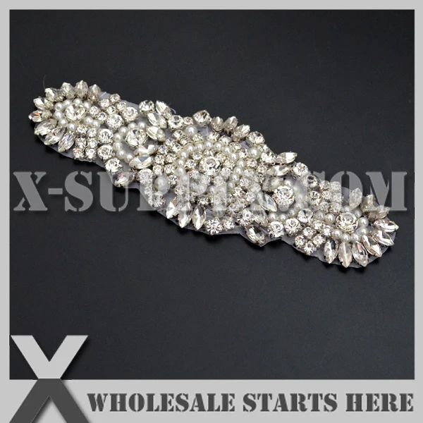 

(50pcs/lot) Iron On Rhinestone Beaded Appliques for Evening Gown, X1-RAT2427
