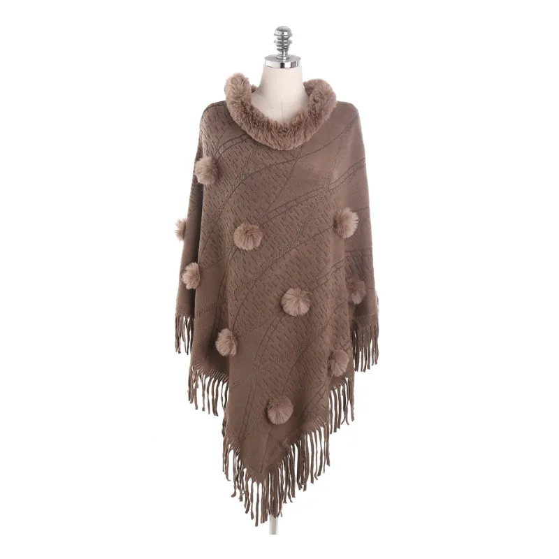 light brown Горячая Распродажа Зимний кашемировый Женский кашемировый шарф шали дамские Пончо Накидки с кисточками мягкий теплый однотонный меховой воротник-шарф и палантины - Цвет: light brown