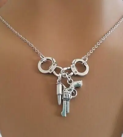 1 шт. A50 Винтажный серебряный чокер с наручниками и пистолетом|statement necklace|silver
