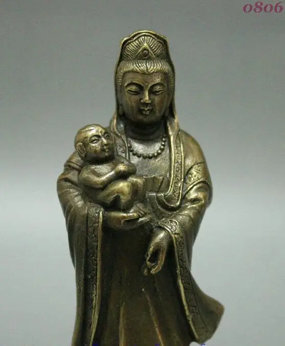 Chinese Bronze Copper Buddhism Songzi Guan Yin Kwan-Yin Goddess Buddha Statue | Дом и сад