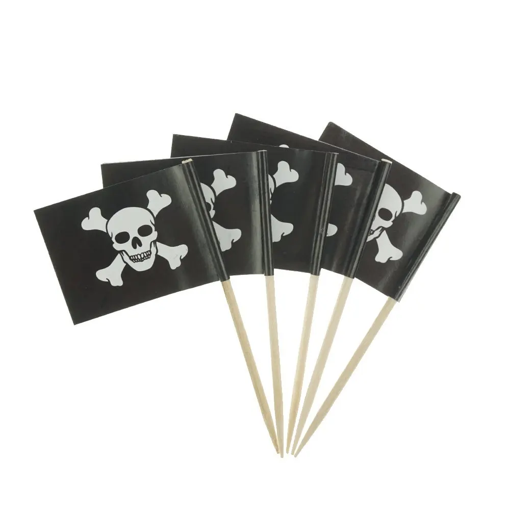

Mini Pirate Skull Flag 50Pcs Paper Food Picks Dinner Cake Toothpicks Cupcake Decoration Fruit Cocktail Sticks Advertising flag